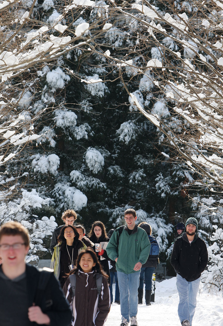 Students hiking in the snow