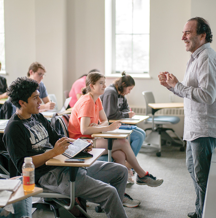 Swarthmore professor standing in front of a class of students