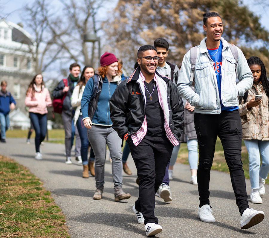 Swarthmore student walking on campus