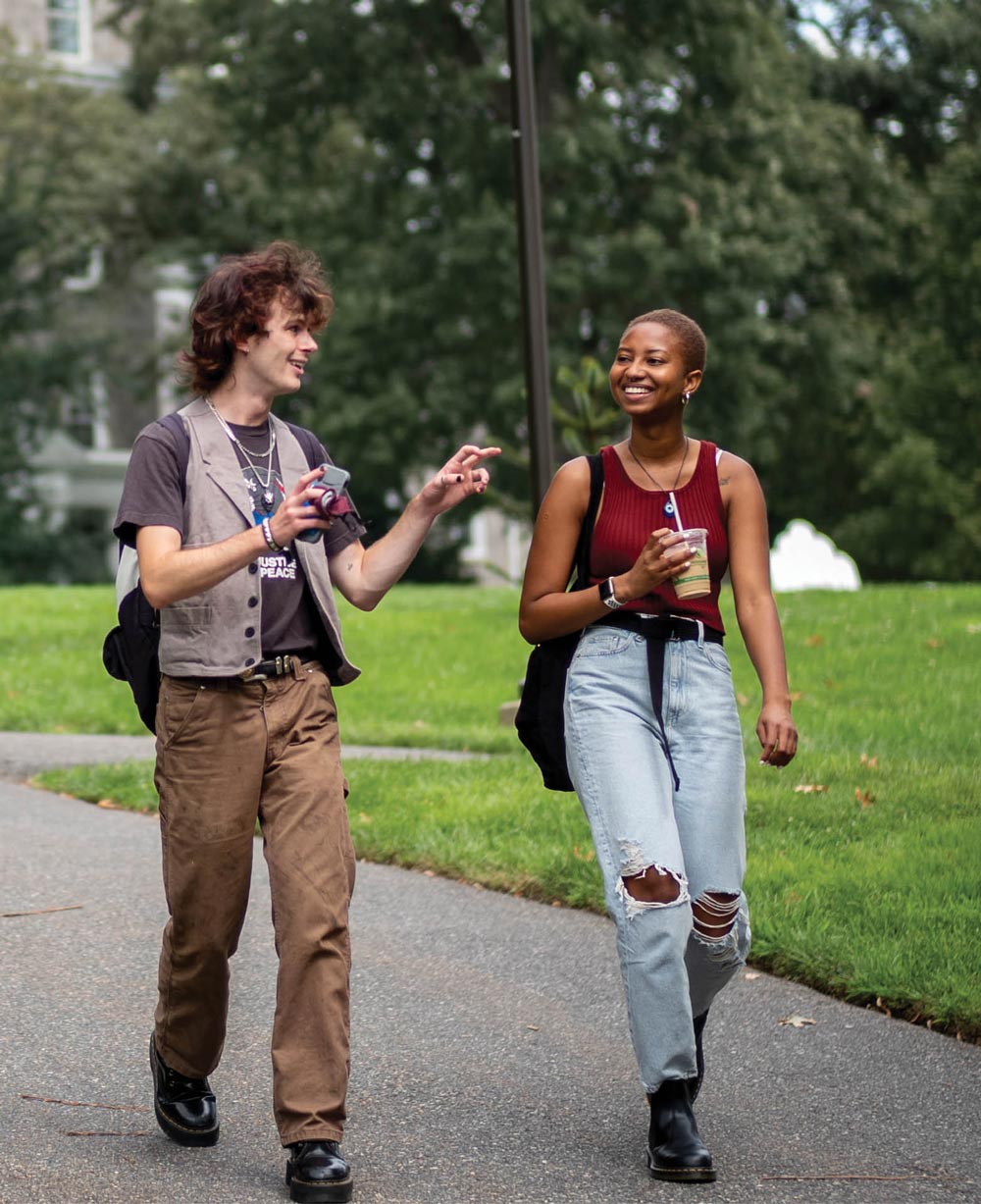 two Swarthmore students walking together