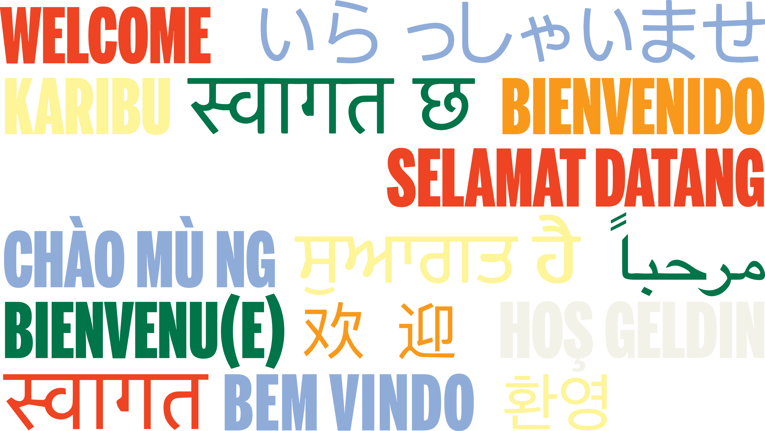 the word 'welcome' in multiple different languages