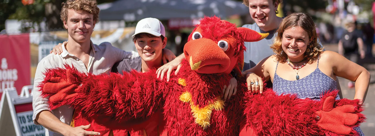 students with the Phineas the Phoenix mascot