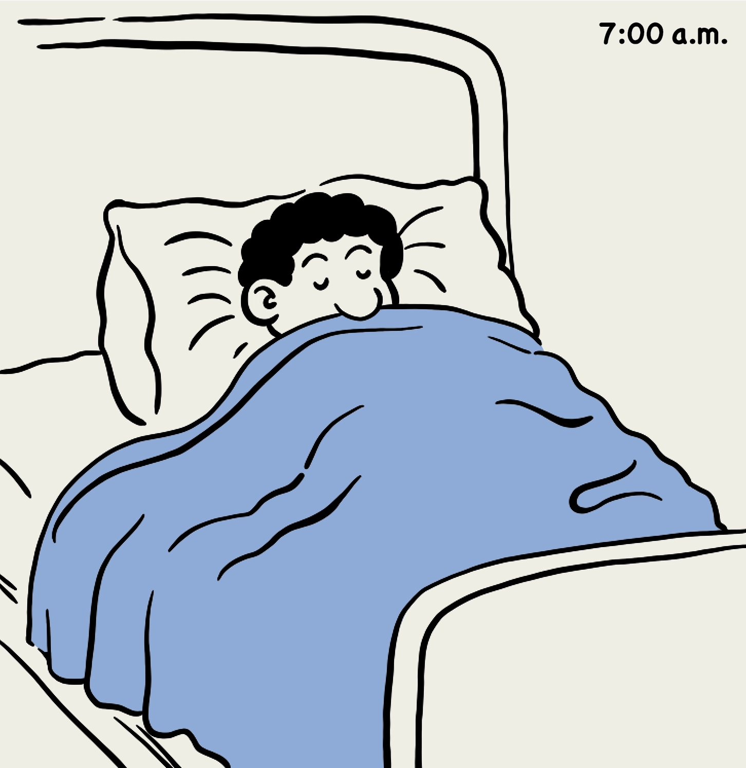 7:00 a.m.: illustration of a student sleeping in bed