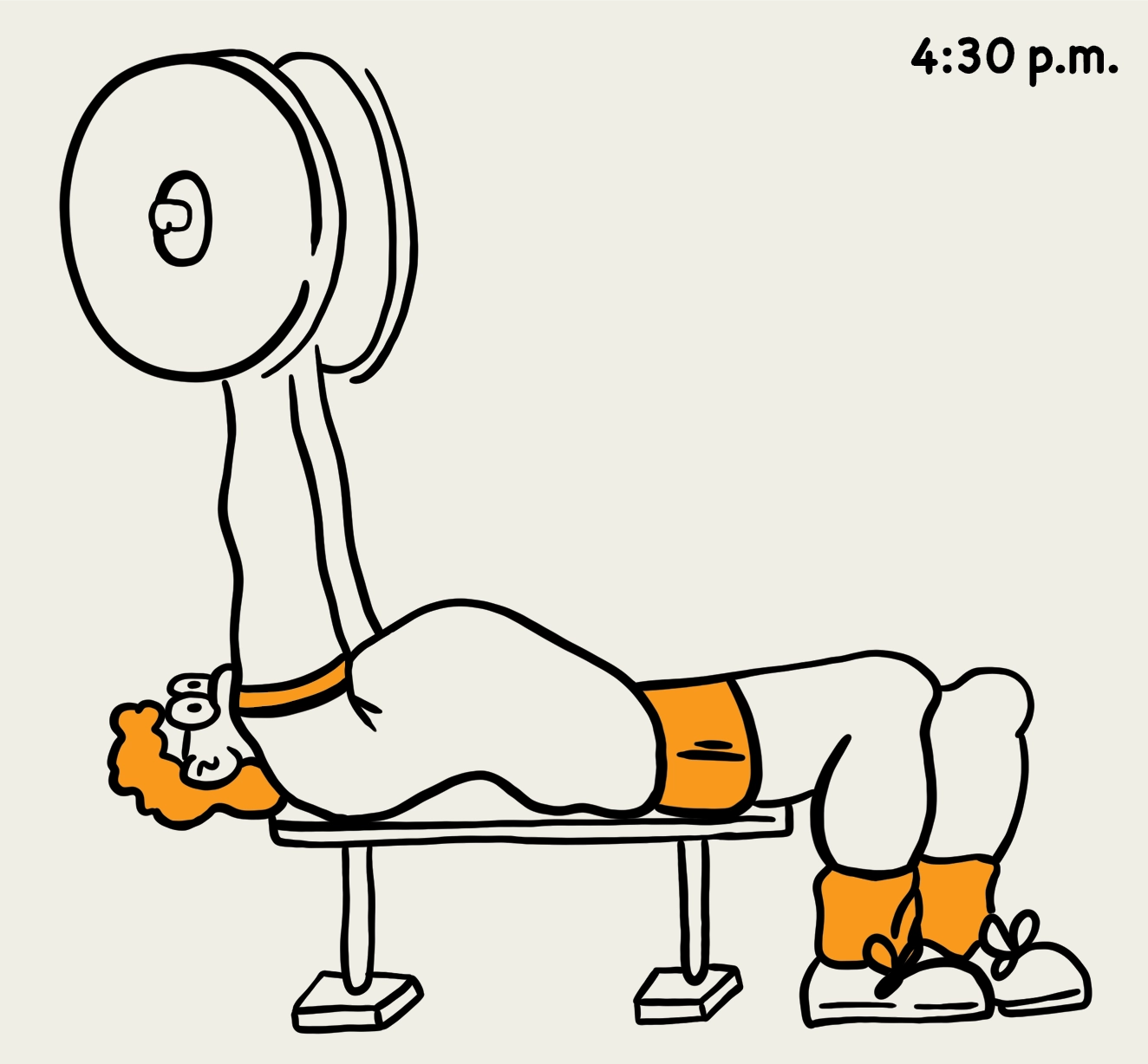 4:30 p.m.: illustration of someone bench pressing