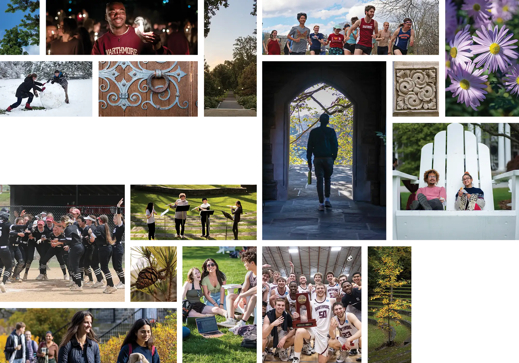 collage of students on Swarthmore campus and student athletes representing Swarthmore