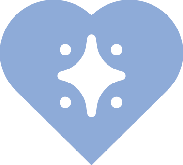 A light blue heart icon featuring a white four-pointed star surrounded by four small dots in the center.